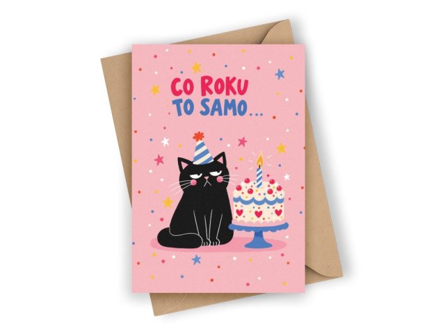 KARTKA URODZINOWA Z KOTEM- CO ROKU TO SAMO...