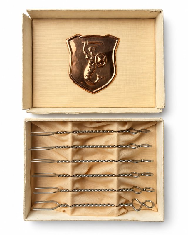 Widelczyki posrebrzane do zakąsek PRL 6 szt Piaseczno oryginalne pudełko Vintage Retro home
