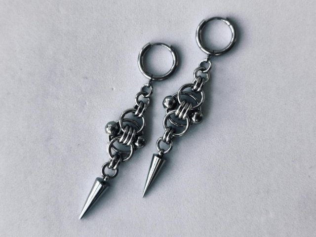 Kolczyki chainmaille z długimi kolcami – stal chirurgiczna | gothic, industrial, alternative