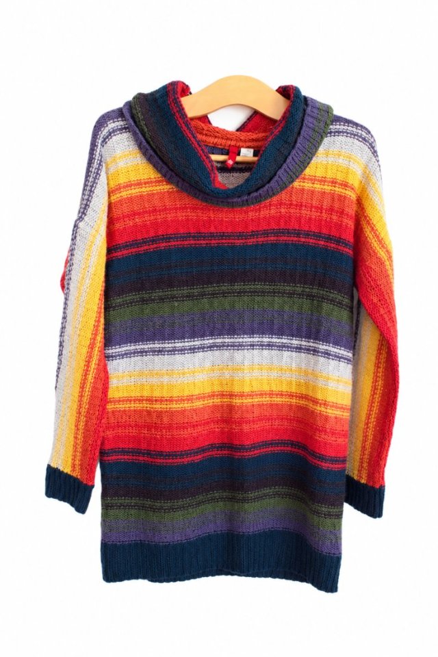 Kolorowy sweter dłuższy H&M miękki 40 pasy paski półgolf