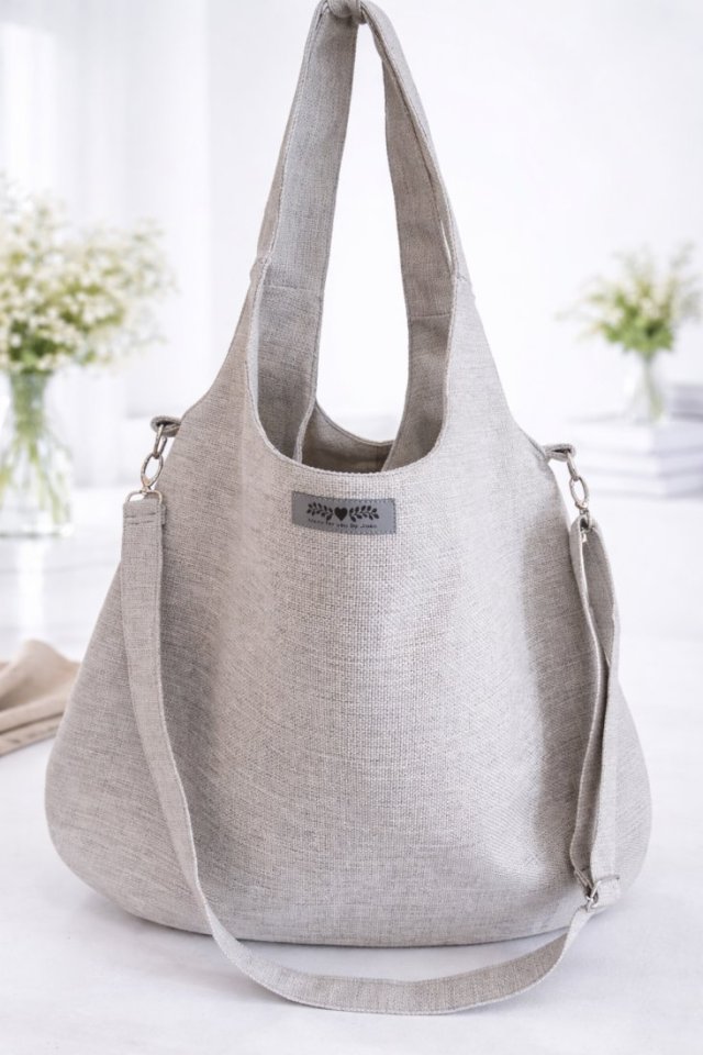Duża damska jasna xxl torba boho worek shopper beżowo szara