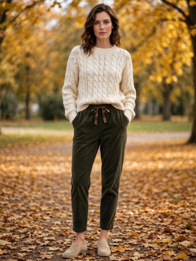 Handmade Spodnie Sztruksowe z Wysokim Stanem | Joggery z Wiązaniem | Smart /casual