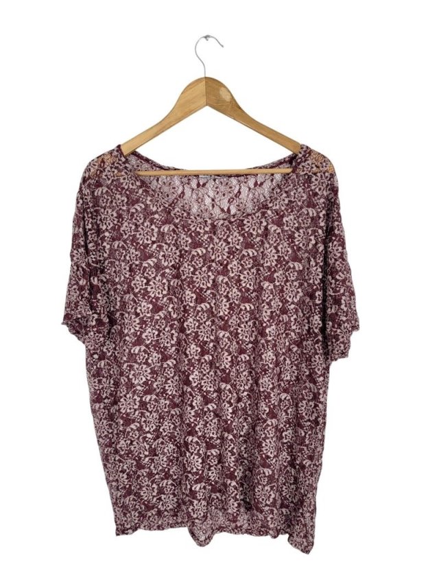 JACKIE bluzka ażurowa koronka  wzór bordo 52 6XL