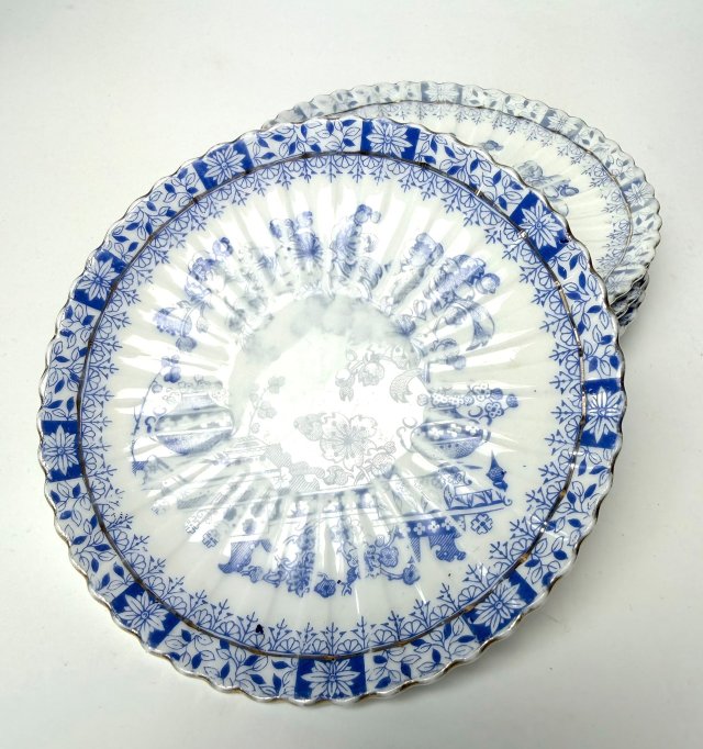 Talerzyki deserowe Echt Tuppack China Blau Parowa Przedwojenna porcelana Śląsk Antyk