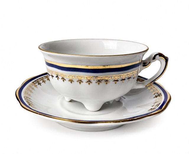 Filiżanka na nóżkach Karolina PRL kobalt i złocenia porcelana Vintage Polski design