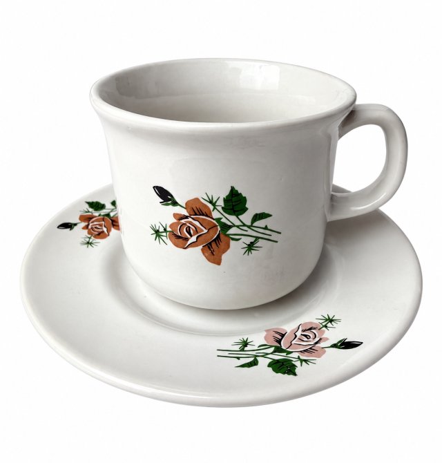 Filiżanka ze spodkiem Tułowice PRL Vintage róże polski design ceramika (4/5)