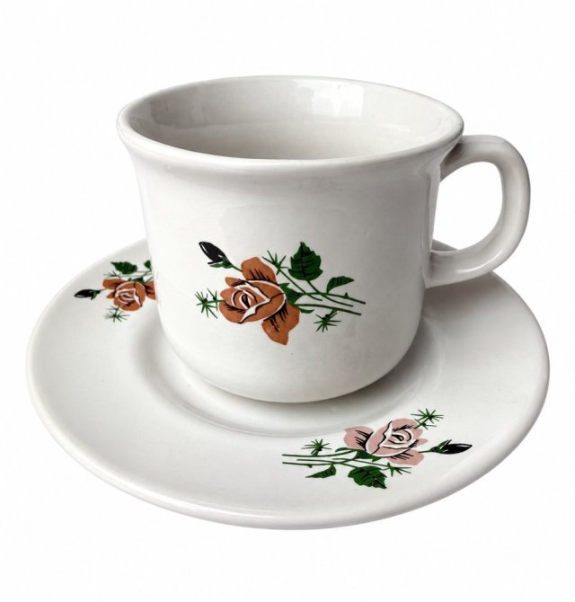 Filiżanka ze spodkiem Tułowice PRL porcelit róże vintage