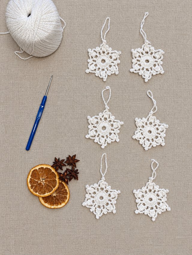 Zestaw 6 szydełkowych śnieżynek – białe ozdoby na choinkę, handmade, 7 cm, płatek śniegu