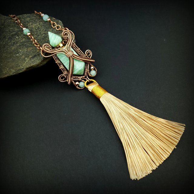 Naszyjnik perfumetka z amazonitem wire wrapping
