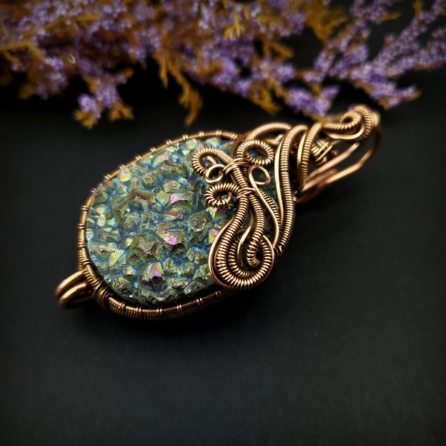 Broszka wire wrapping z kwarcem tytanowym