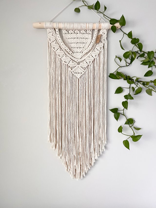 Makrama ścienna z naturalnego sznurka bawełnianego | 60 × 112 cm