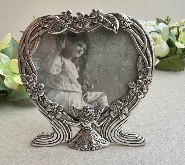 Vintage Silver Scenes ❤ Art Nouveau Heart Photo Frame with Fairy & Byron Poetry