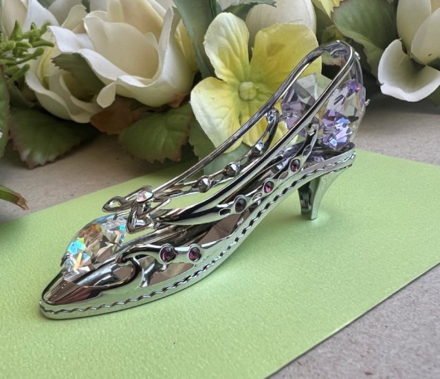 Crystocraft ❤ Chrome Plated Cinderella Crystal High Heel Shoe Slipper Figurine Ornament