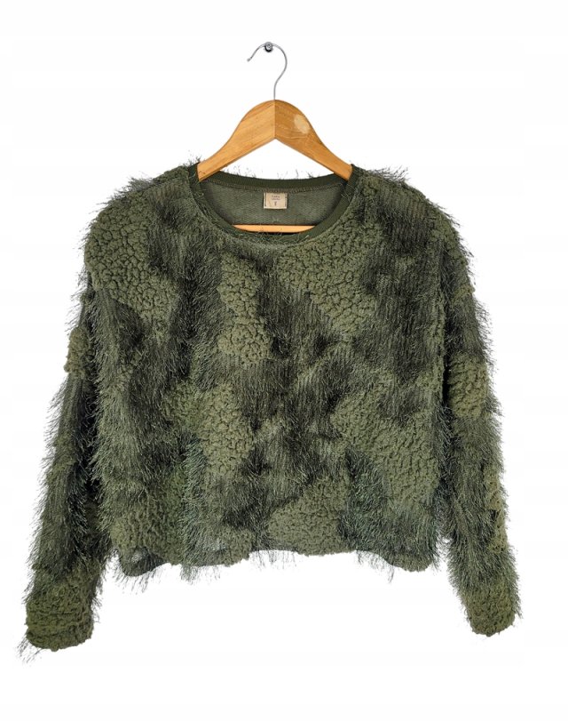ZARA bluza khaki krótki sweter  patchwork 38 M