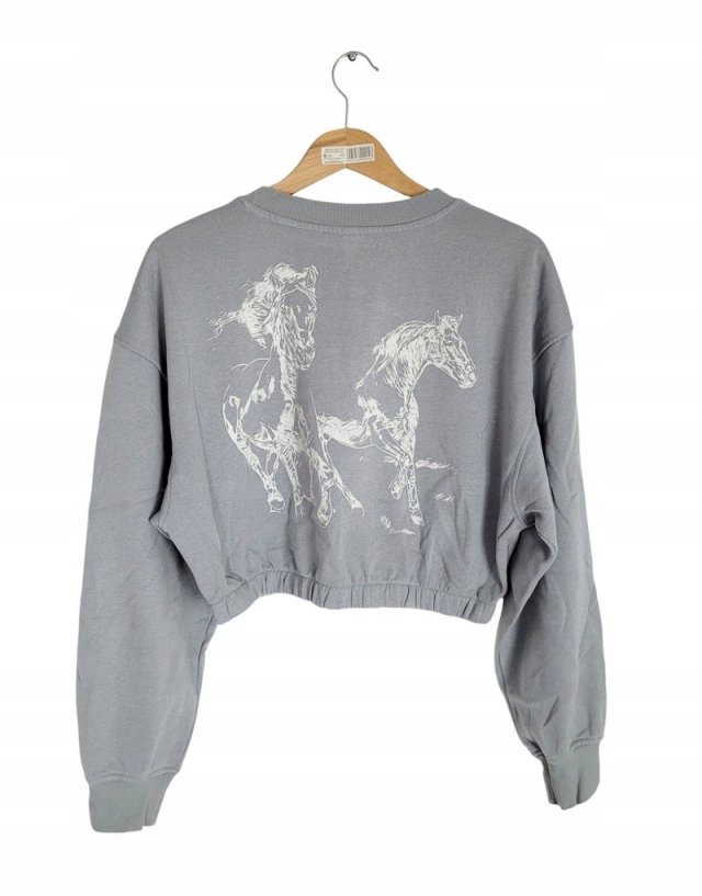 H&M krótka bluza crop szara konie 40 L