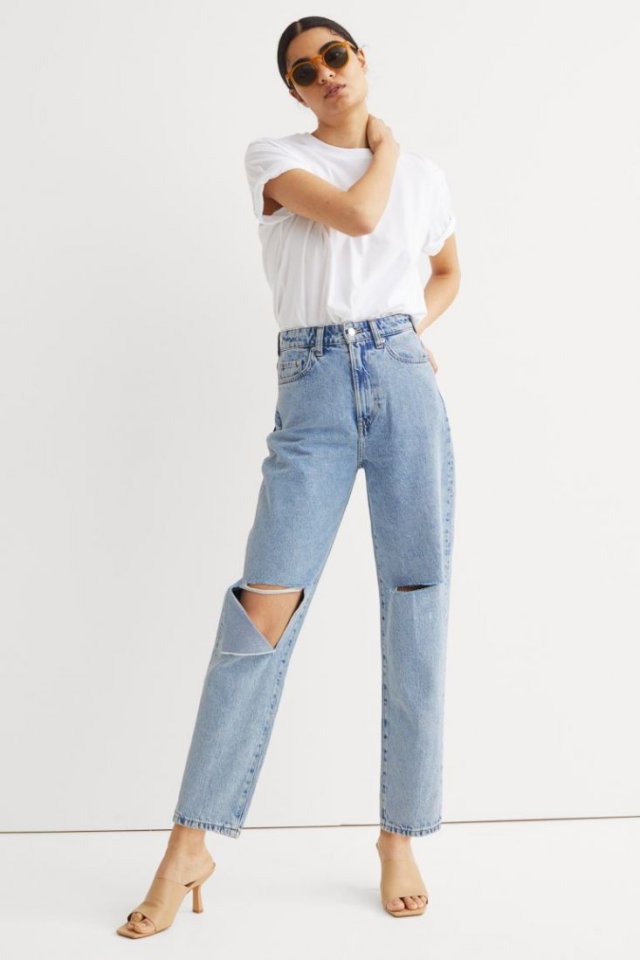H&M - MOM JEANS Z PRZETARCIAMI - 34 - nowe
