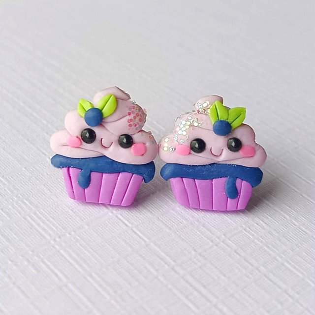 Kolczyki fioletowe babeczki kawaii