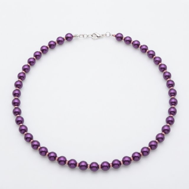 Fioletowy choker z czeskich pereł i pudrowego rokajlu, stal – 21,5 cm