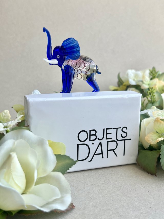 Art-Glass ❤ Miniature Blue Glass Elephant Figurine ❤ Wyjątkowo efektowna figura