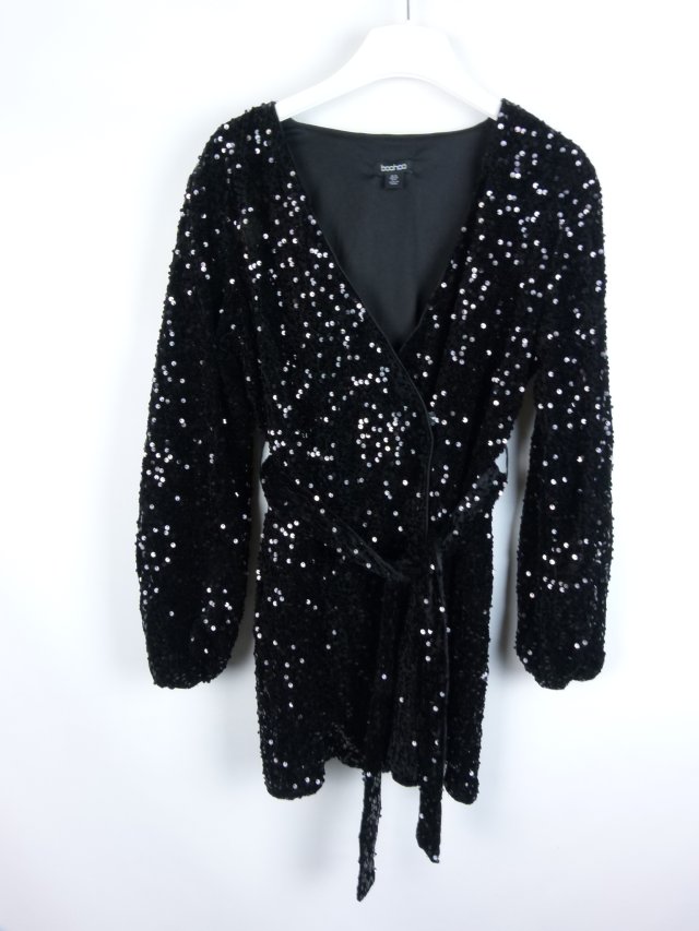 Boohoo kopertowa welurowa sukienka cekiny 12 / 40