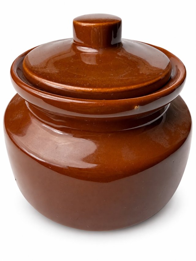 Cukiernica Mirostowice z pokrywką brązowa Ceramika Vintage PRL