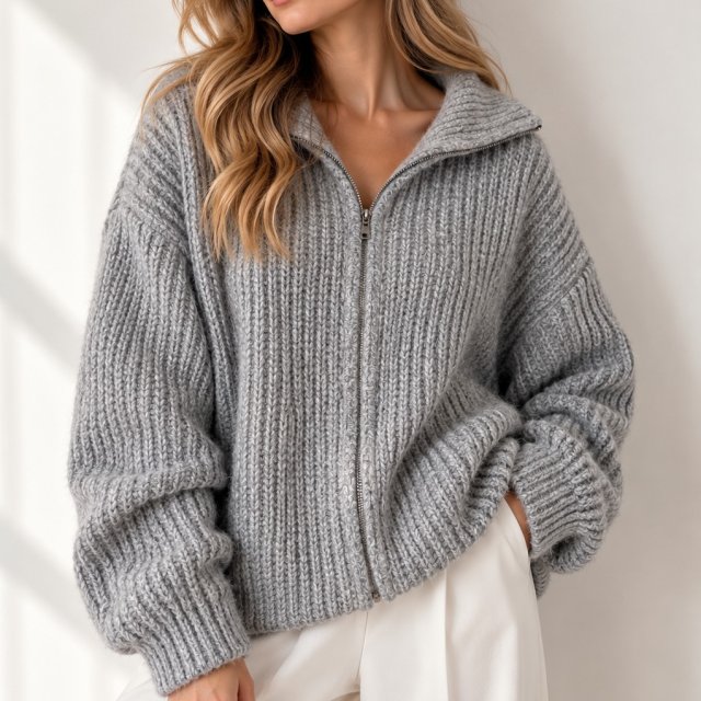 H&M puszysty sweter na zamek