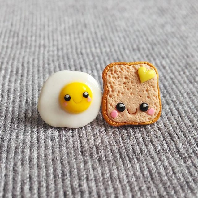Śmieszne Kolczyki Tost i Jajko Sadzone Kawaii Prezent dla dziewczyny
