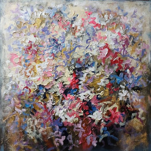 Nowoczesny obraz strukturalny "Kwiatowy Miód" o wymiarach 80 × 80 cm
