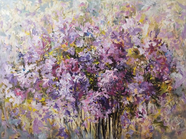 Wiosenny nastrój Nowoczesny obraz strukturalny – Abstrakcja Obraz z teksturą kwiatów 90 x 120 cm