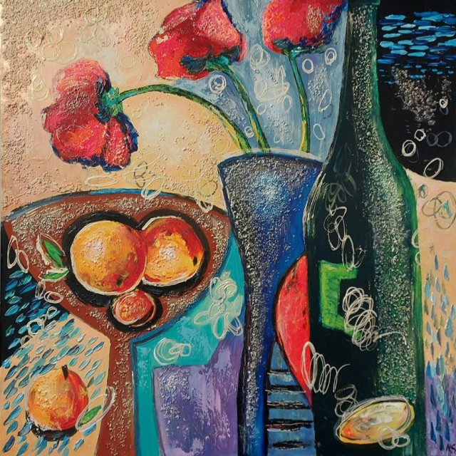 Strukturalny obraz 3D "Maki i owoce" o wymiarach 90×90 cm