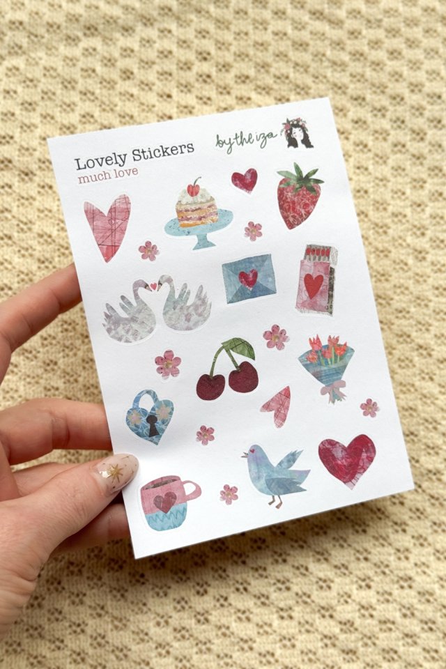Naklejki walentynkowe - arkusz 21 naklejek z sercami do journalingu i scrapbookingu, kolaż papierowy A6