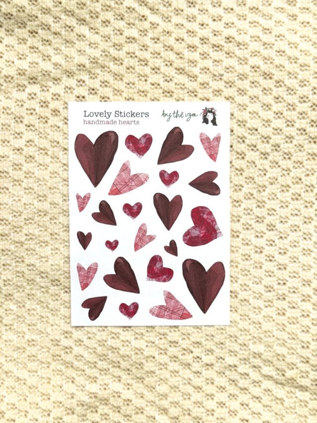 Naklejki serca - arkusz 23 romantycznych naklejek do journalingu i scrapbookingu, kolaż papierowy A6