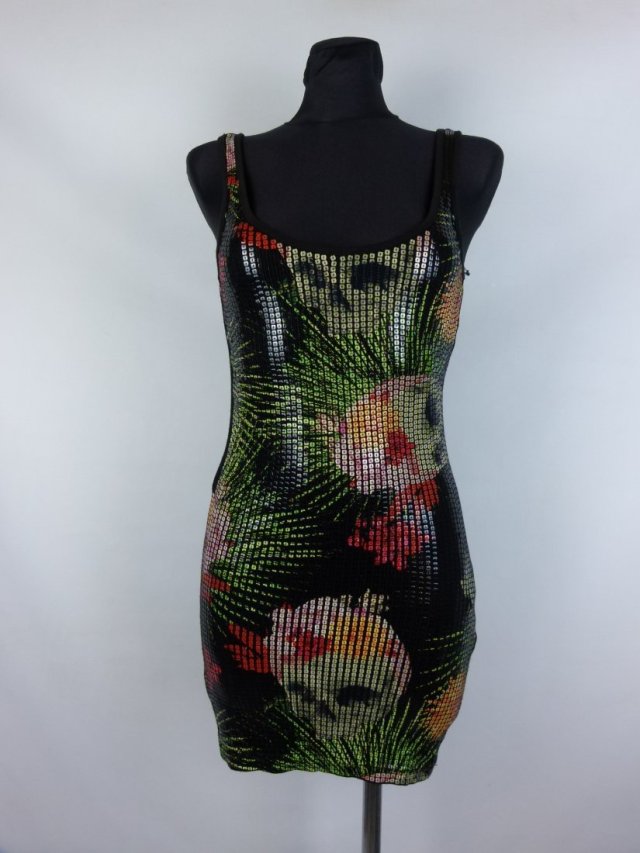 Iron Fist sukienka mini cekiny czaszki punk / XS