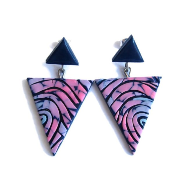 Fioletowe Różowe Artystyczne Kolczyki Trójkąty