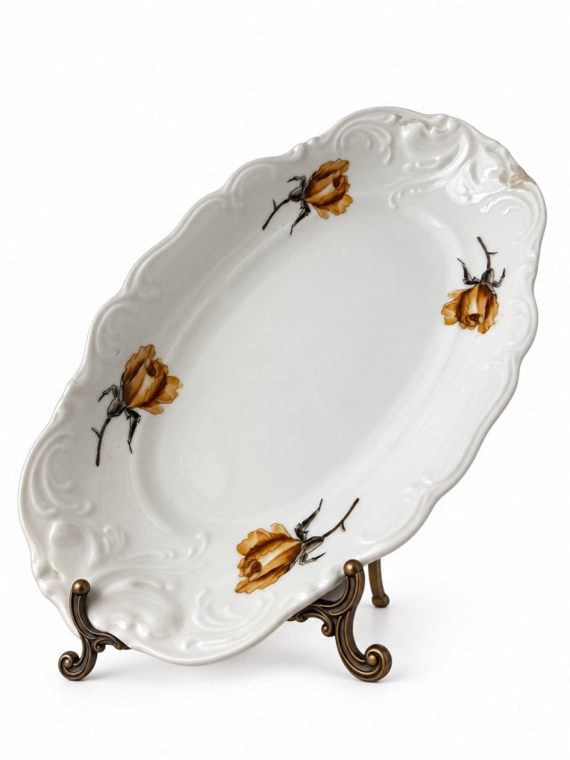 Półmisek Wałbrzych PRL Vintage porcelana róże herbaciane relief