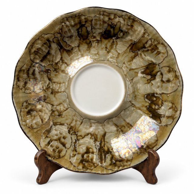 Spodek Wałbrzych PRL Vintage porcelana marmurek iryzowany złocony (1/2)