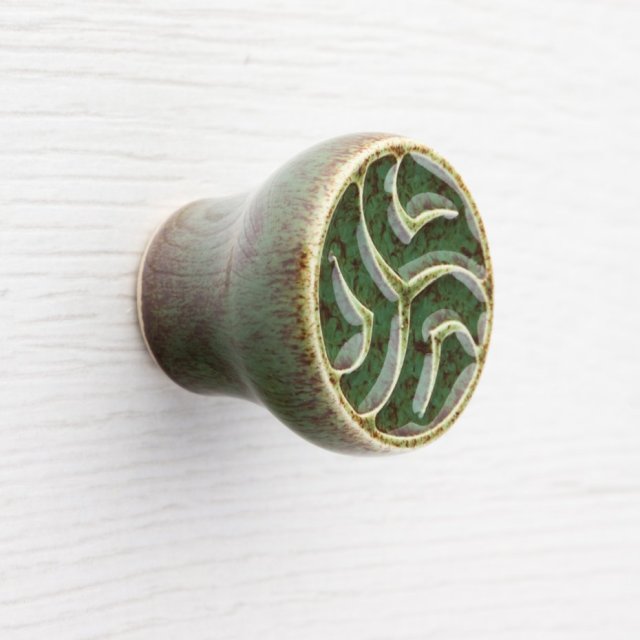 Ceramiczna gałka do mebli, zielono-brązowa, wz.19, ręcznie robiona