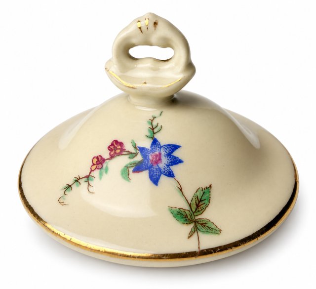 Pokrywka cukiernicy Tułowice Tillowitz vintage kwiaty złocenia Polski Design