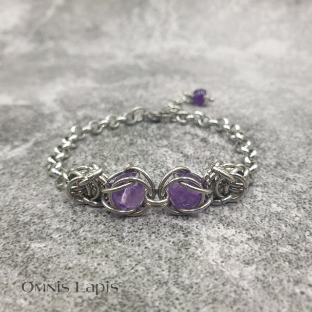 Bransoletka chainmaille łańcuch - tajemniczy ametyst