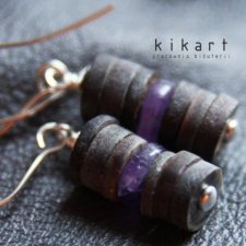 ametyst i muszla - kolczyki 