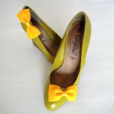 Klipsy do butów - Filcowe Kokardki - Żółte