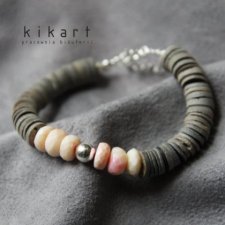 opal różowy i muszla - bransoletka