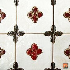 Kafle - drobne ciemnoczerwone kwiatki - portugalski wzór
