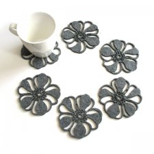 Ffilcowe podkładki Maki pod kubki, szare, 6szt.