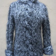 Sweter mohair melanż czarno-biały  hand-made moher