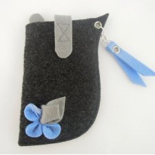 Etui na telefon- Grafitowe z Błękitnym Kwiatkiem - DUŻE