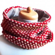 ŚWIĄTECZNE KOLORY śliczny unikatowy komin z dzianiny muchomorek