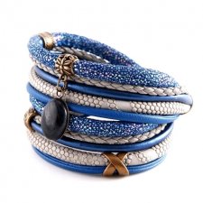Niebiesko - szara zwijana bransoletka z zawieszką z lapis lazuli