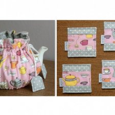 Ocieplacz na czajniczek i 4 podkładki pod kubki