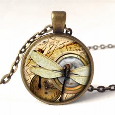 Ważka z kompasem - medalion z łańcuszkiem - Egginegg